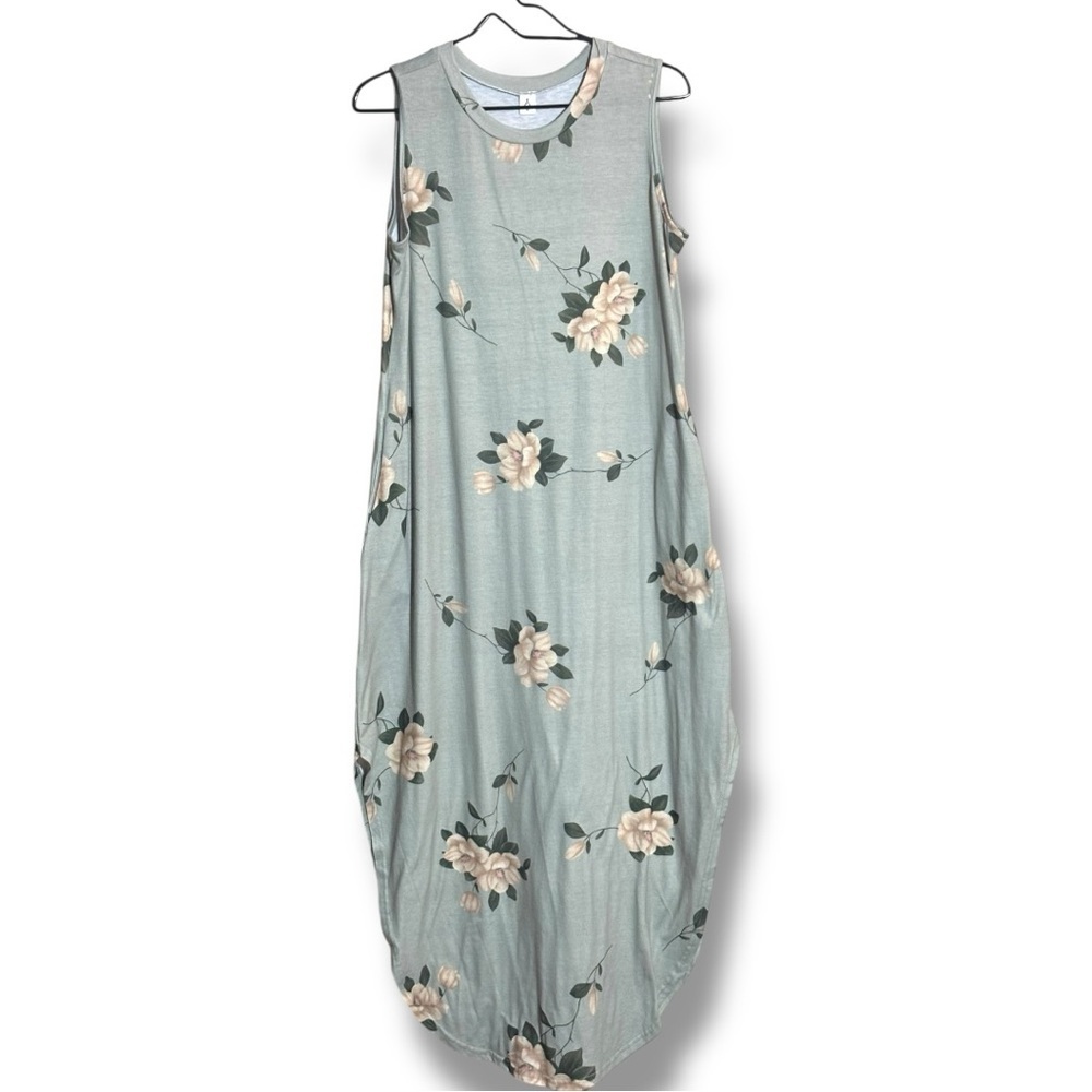 Anrabess Mint Green Floral Sleevelss Crewneck Asymmetrical Floral Maxi Dress - Picture 14 of 16